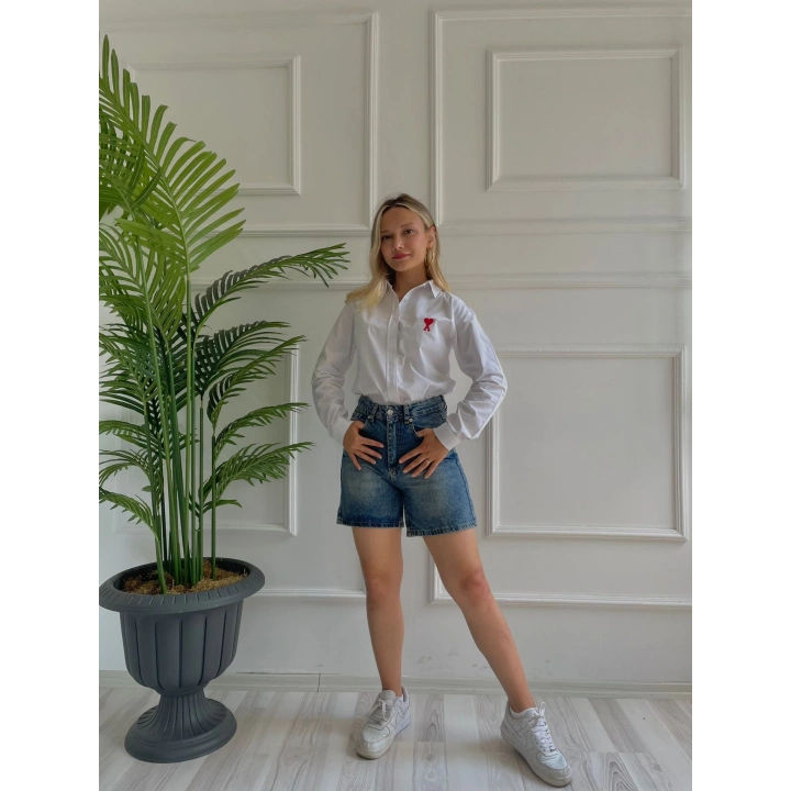 Kadın  Nakışlı Gömlek Beyaz