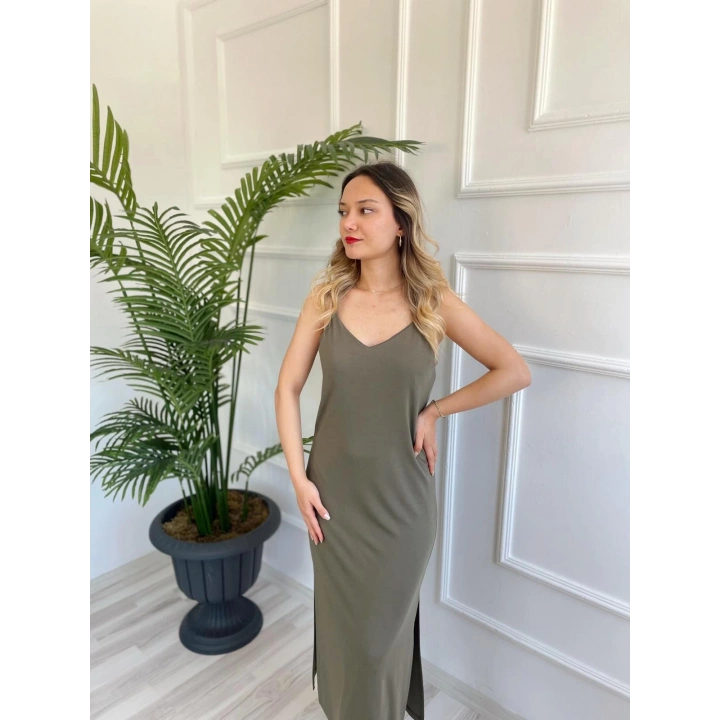 Kadın Askılı Elbise Haki