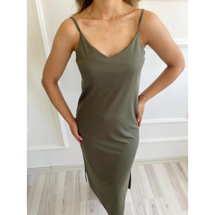 Kadın Askılı Elbise Haki