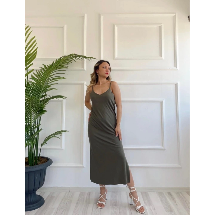 Kadın Askılı Elbise Haki