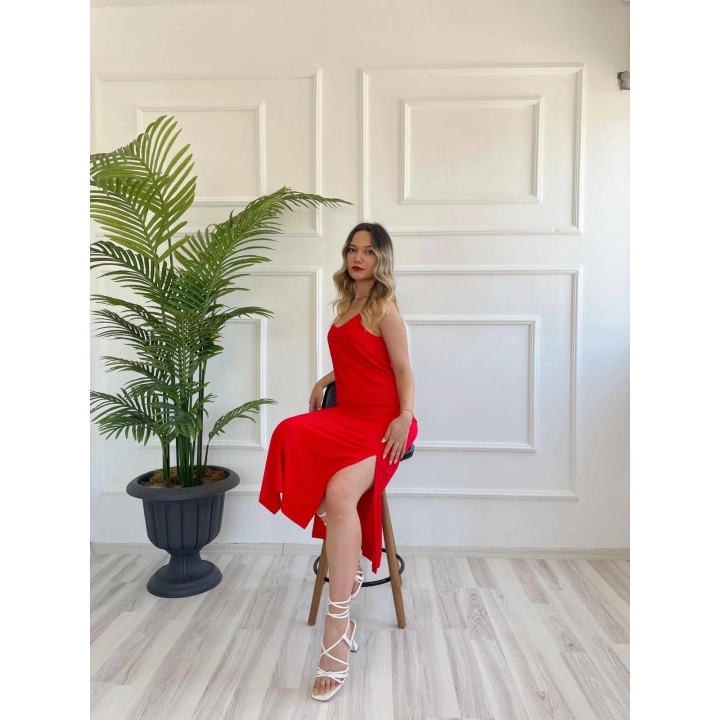 Kadın Askılı Elbise Kırmızı