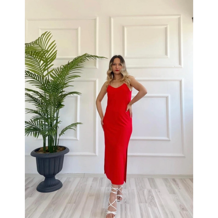 Kadın Askılı Elbise Kırmızı