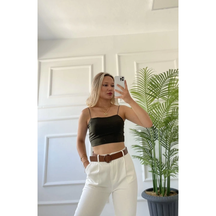 Kadın Askılı Haki Crop