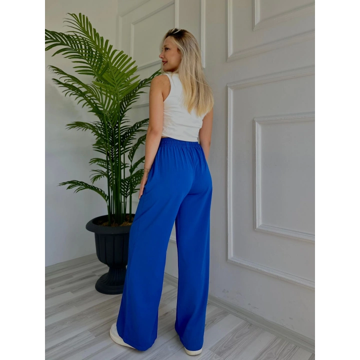 Kadın Bağlama Detaylı Pantolon Saks Mavisi