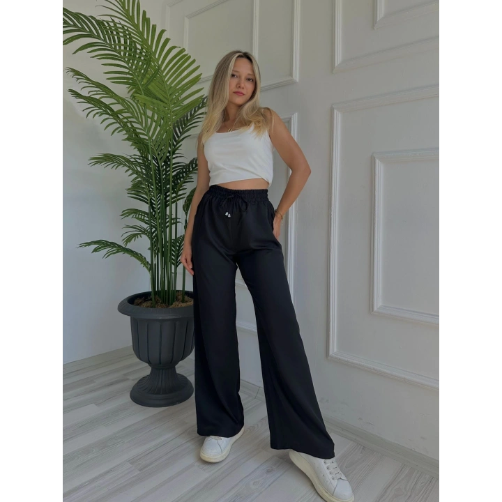 Kadın Bağlama Detaylı Pantolon Siyah