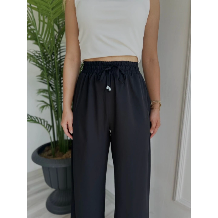 Kadın Bağlama Detaylı Pantolon Siyah