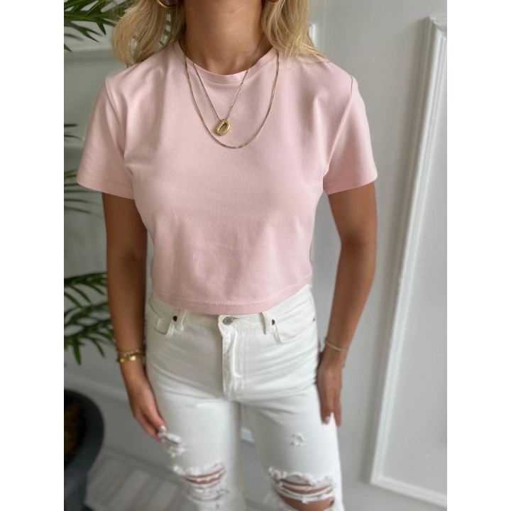 Kadın Basic Crop Tshirt Pembe