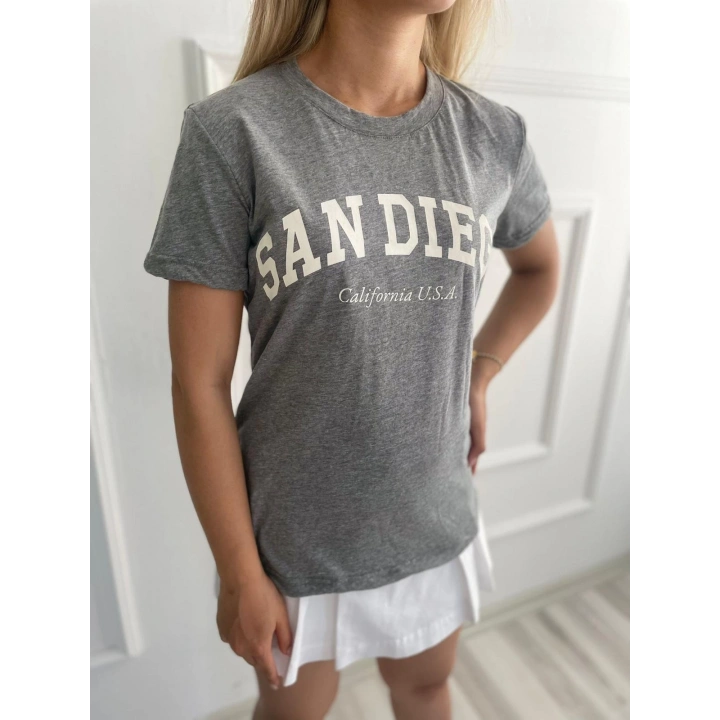 Kadın Basic Tişört San Diego Baskılı Gri