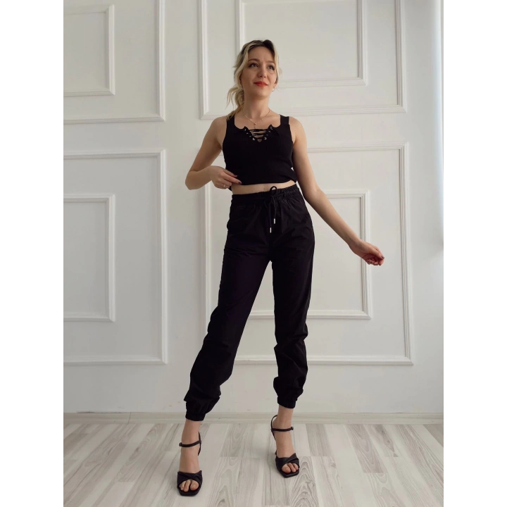 Kadın Beli Tünelli Pantolon Siyah