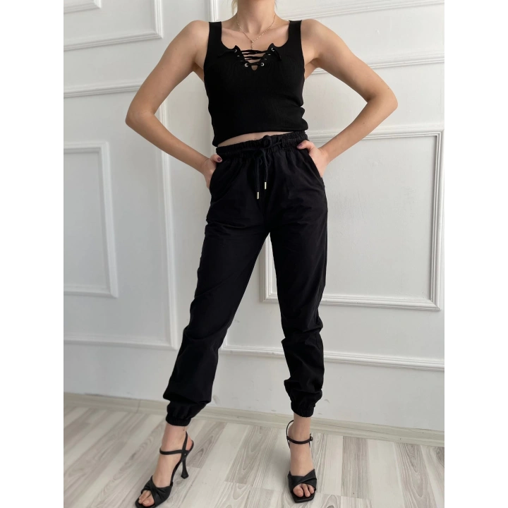 Kadın Beli Tünelli Pantolon Siyah