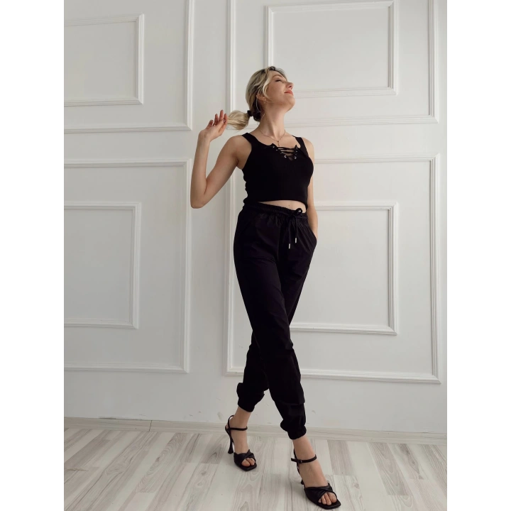 Kadın Beli Tünelli Pantolon Siyah