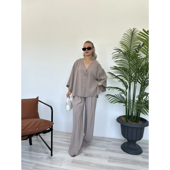 Kadın Bluz Pantolon Takım Vizon