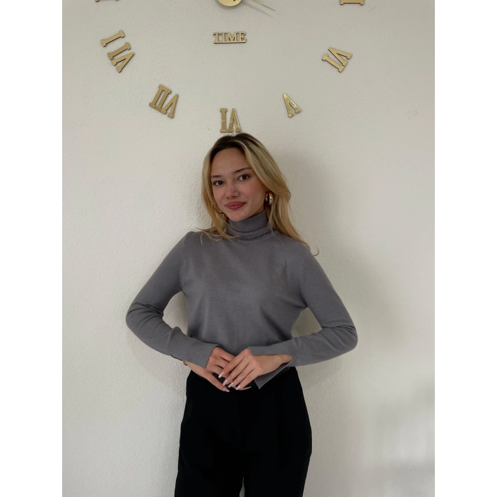 Kadın Boğazlı Kazak Gri