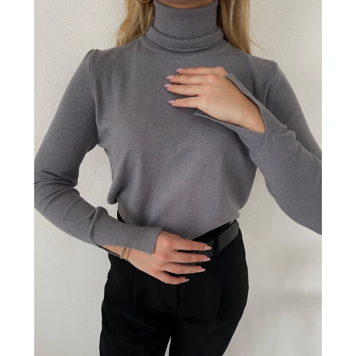 Kadın Boğazlı Kazak Gri