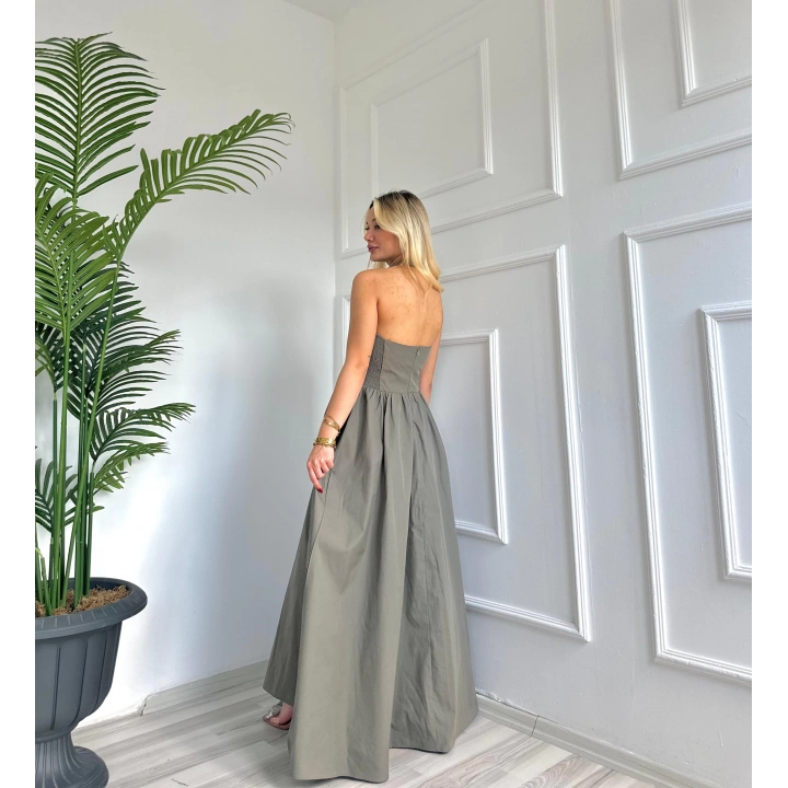 Kadın Boyundan Geçirme Detaylı Elbise Yeşil