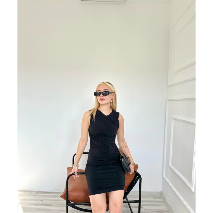 Kadın Büzgülü Elbise Siyah