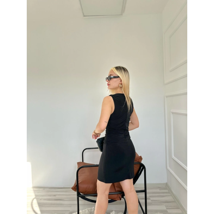 Kadın Büzgülü Elbise Siyah