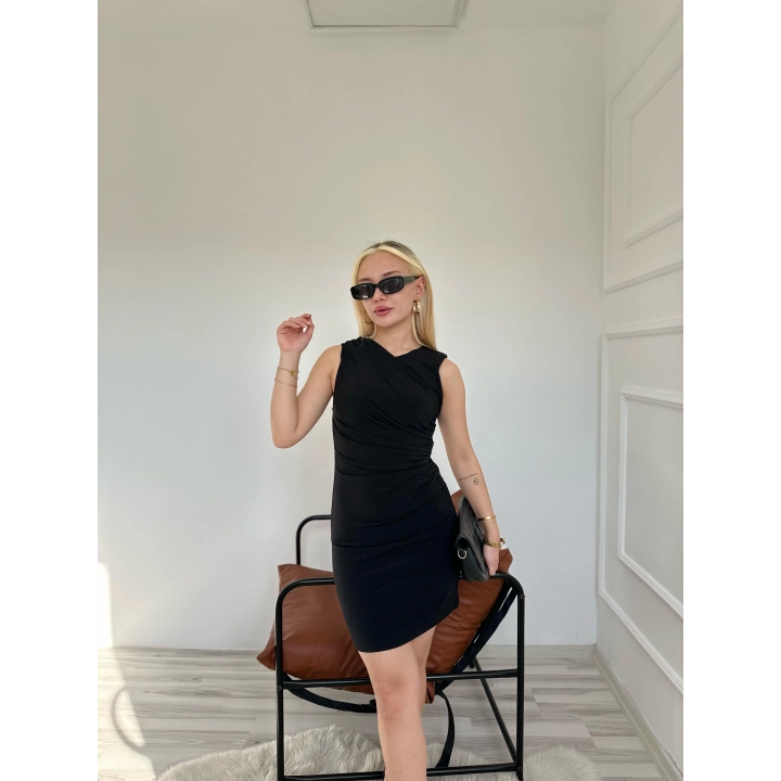 Kadın Büzgülü Elbise Siyah