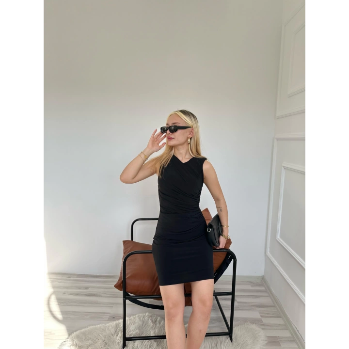 Kadın Büzgülü Elbise Siyah