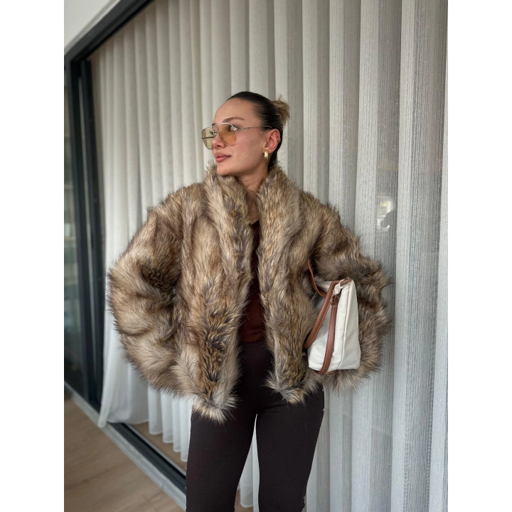 Kadın Kürk Mont Kahverengi