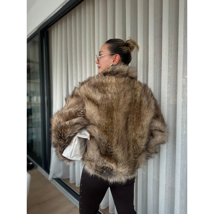 Kadın Kürk Mont Kahverengi
