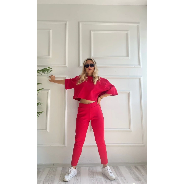 Kadın Crop Bluz Ve Kalem Pantolon İkili Takım