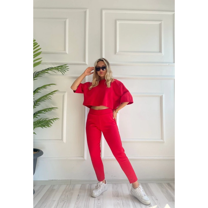 Kadın Crop Bluz Ve Kalem Pantolon İkili Takım