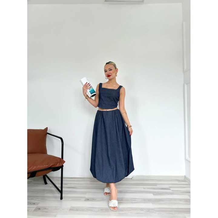 Kadın Denim Balon Etek Mavi