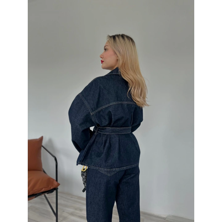 Kadın Denim Ceket Pantolon Takım Mavi
