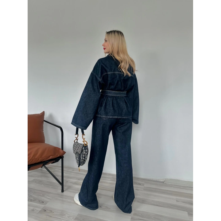 Kadın Denim Ceket Pantolon Takım Mavi