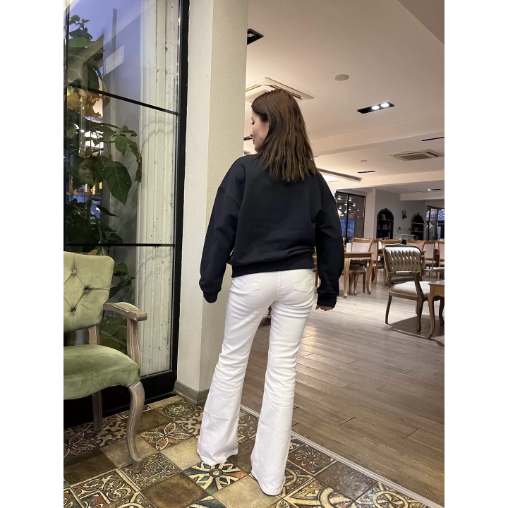 Kadın Denim Yaka Tasarım Sweat Mavi