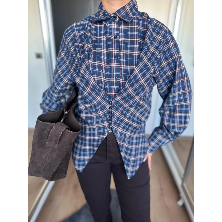 Kadın Ekose Gömlek Lacivert Bordo