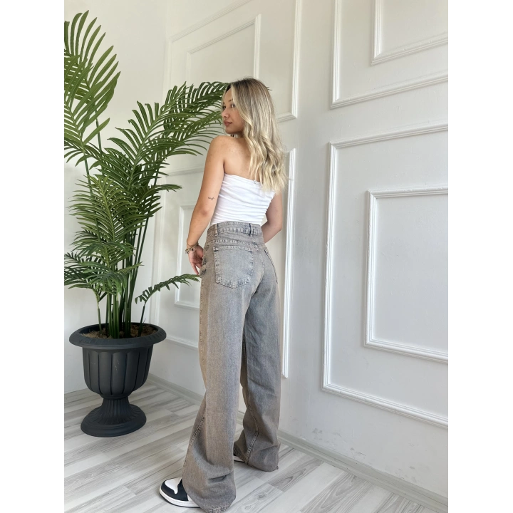 Kadın Eskitme Baggy Jean Mavi