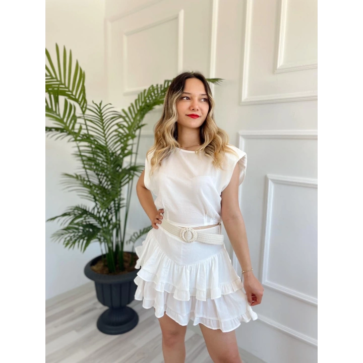 Kadın Fırfırlı Etek Ekru