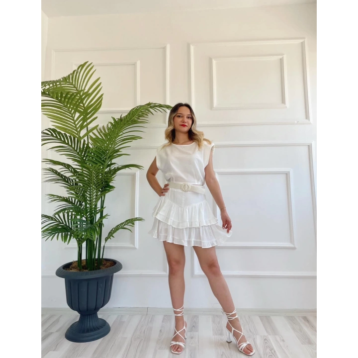 Kadın Fırfırlı Etek Ekru