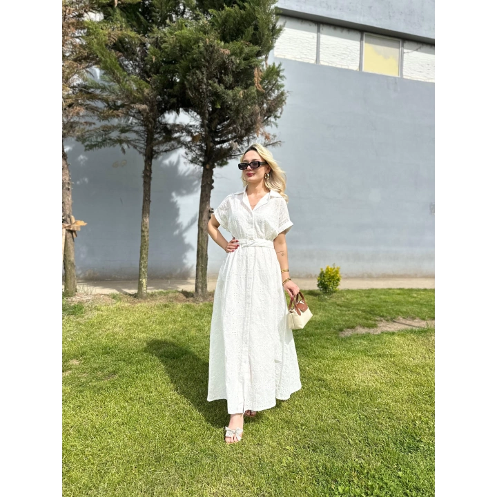 Kadın Fisto Detaylı Akasya Elbise Beyaz