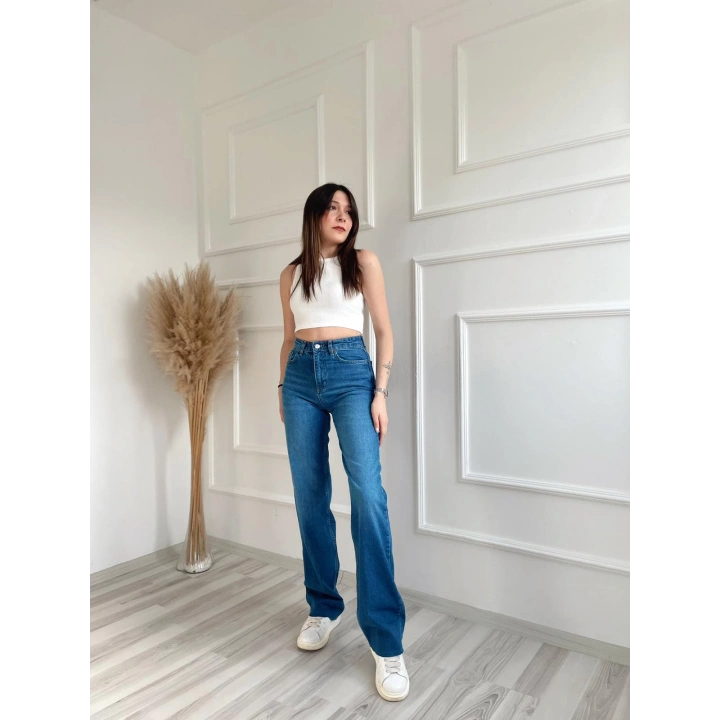 Kadın Geniş Palazzo Kot Pantolon Mavi