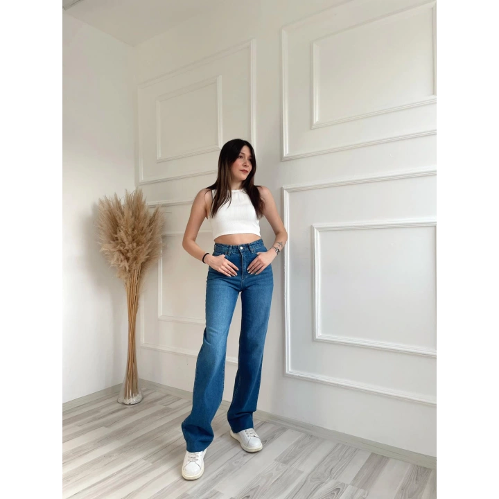 Kadın Geniş Palazzo Kot Pantolon Mavi