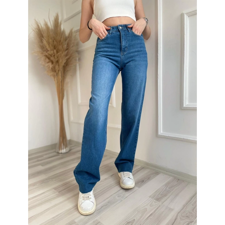 Kadın Geniş Palazzo Kot Pantolon Mavi