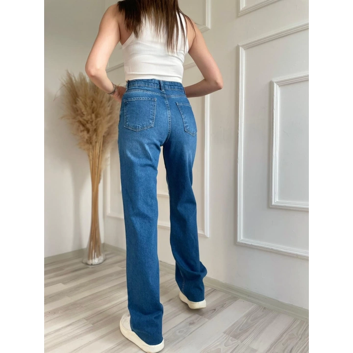 Kadın Geniş Palazzo Kot Pantolon Mavi