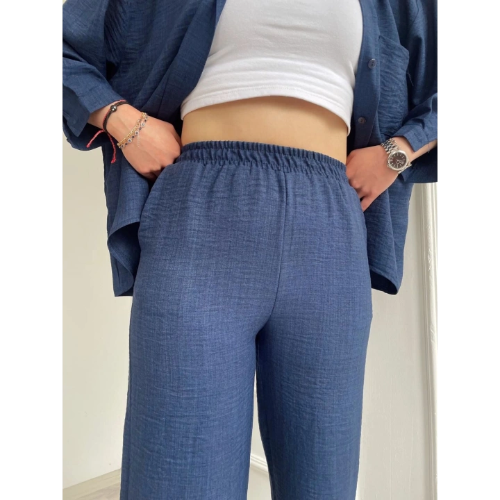 Kadın Gömlek Ve Pantolon İkili Takım İndigo