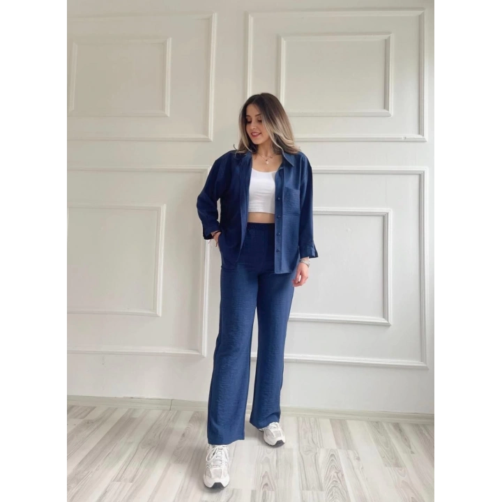 Kadın Gömlek Ve Pantolon İkili Takım İndigo