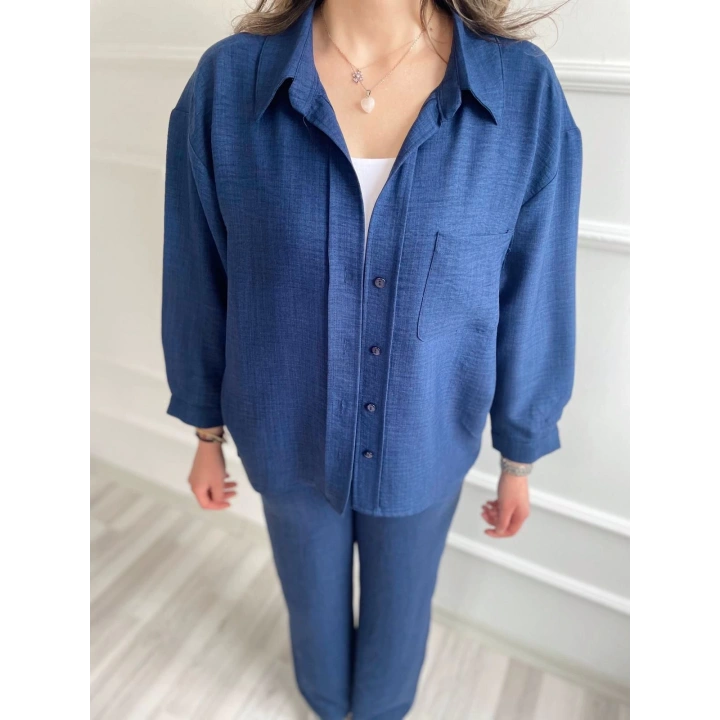 Kadın Gömlek Ve Pantolon İkili Takım İndigo