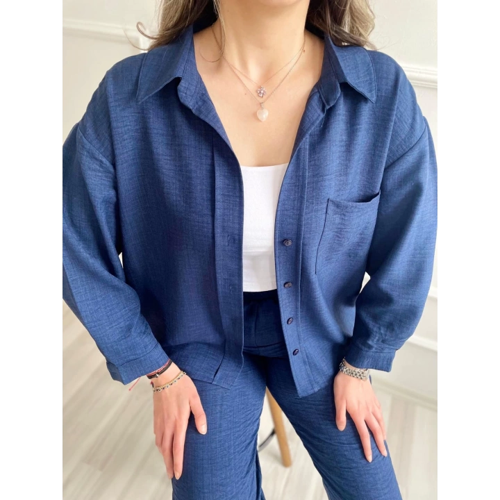 Kadın Gömlek Ve Pantolon İkili Takım İndigo