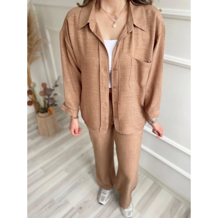 Kadın Gömlek Ve Pantolon İkili Takım Camel