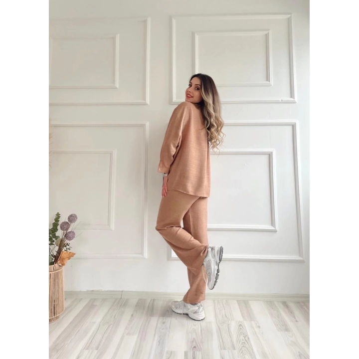 Kadın Gömlek Ve Pantolon İkili Takım Camel