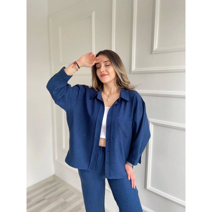 Kadın Gömlek Ve Pantolon İkili Takım İndigo