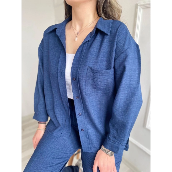 Kadın Gömlek Ve Pantolon İkili Takım İndigo