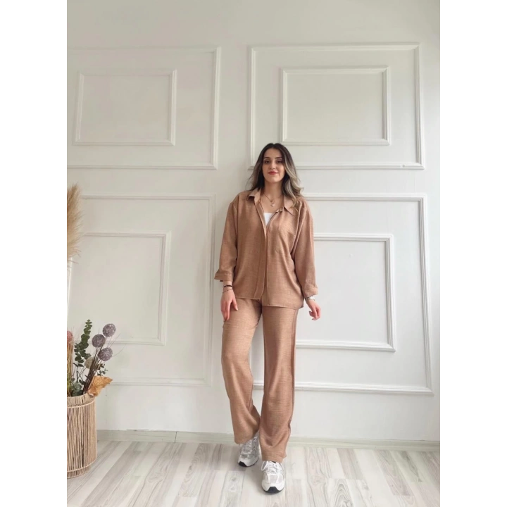 Kadın Gömlek Ve Pantolon İkili Takım Camel
