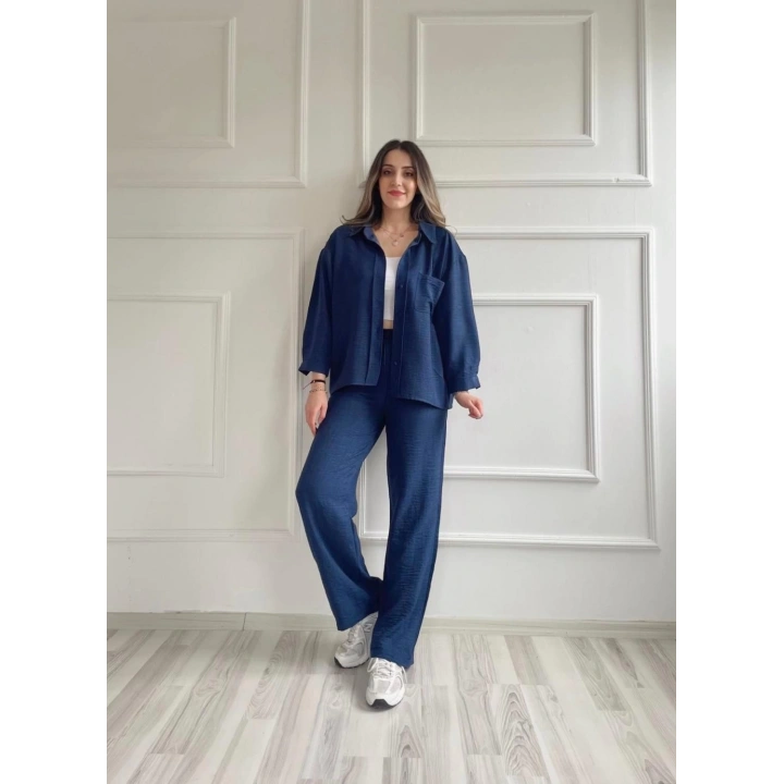 Kadın Gömlek Ve Pantolon İkili Takım İndigo